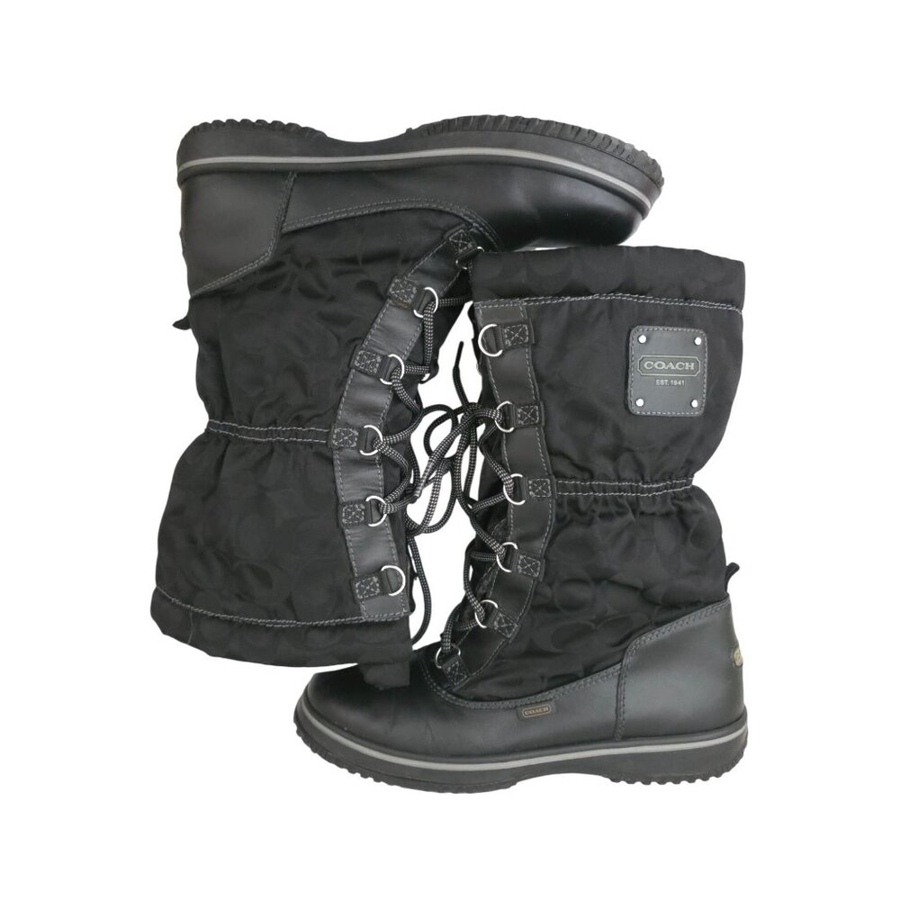 Coach SHAINE Black Signature Lined Lace-Up Leather Nylon Winter Boots Size 8.5 B - Picture 5 of 9